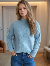 Load image into Gallery viewer, Cable-Knit Mock Neck Dropped Shoulder Sweater