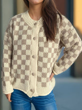 Load image into Gallery viewer, Checkered Button Up Round Neck Cardigan