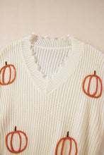 Load image into Gallery viewer, Raw Hem Pumpkin V-Neck Long Sleeve Sweater