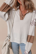 Load image into Gallery viewer, Waffle-Knit Leopard Johnny Collar Long Sleeve Top