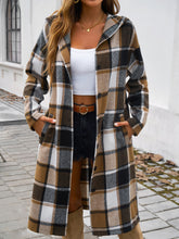 Load image into Gallery viewer, Plaid Long Sleeve Hooded Coat