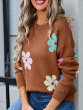 Load image into Gallery viewer, Flower Round Neck Long Sleeve Sweater