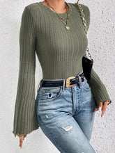 Load image into Gallery viewer, Ribbed Round Neck Flare Sleeve T-Shirt
