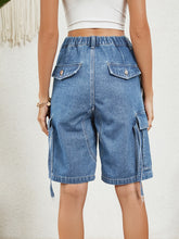 Load image into Gallery viewer, Buttoned Elastic Waist Denim Shorts with Pockets