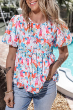 Load image into Gallery viewer, Printed Round Neck Puff Sleeve Blouse