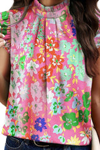 Load image into Gallery viewer, Ruffled Printed Mock Neck Cap Sleeve Blouse