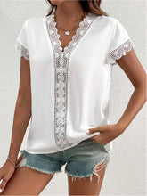 Load image into Gallery viewer, Lace Detail V-Neck Cap Sleeve Blouse