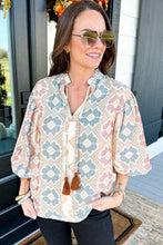 Load image into Gallery viewer, Tassel Tie Neck Balloon Sleeve Blouse
