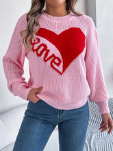 Load image into Gallery viewer, LOVE Heart Round Neck Dropped Shoulder Sweater