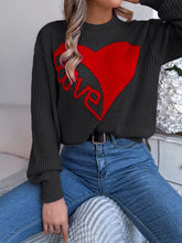 Load image into Gallery viewer, LOVE Heart Round Neck Dropped Shoulder Sweater