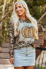 Load image into Gallery viewer, Pumpkin Graphic Leopard Round Neck Long Sleeve Sweatshirt
