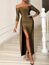 Load image into Gallery viewer, Slit Off-Shoulder Long Sleeve Midi Dress