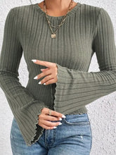 Load image into Gallery viewer, Ribbed Round Neck Flare Sleeve T-Shirt