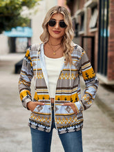 Load image into Gallery viewer, Geometric Zip Up Long Sleeve Hooded Jacket