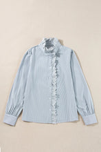 Load image into Gallery viewer, Lace Detail Striped Mock Neck Long Sleeve Shirt