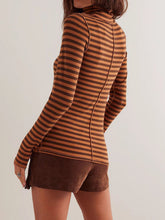 Load image into Gallery viewer, Exposed Seam Striped Turtleneck Long Sleeve T-Shirt