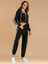Load image into Gallery viewer, Perfee Drawstring Side Stripe Zip Up Hooded Top and Pants Set