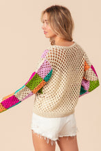 Load image into Gallery viewer, BiBi Multi Color Checkered Long Sleeve Knit Top