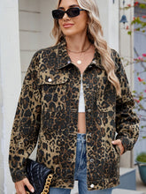 Load image into Gallery viewer, Pocketed Leopard Long Sleeve Denim Jacket