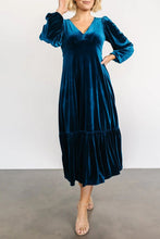Load image into Gallery viewer, V-Neck Long Sleeve Midi Velvet Dress