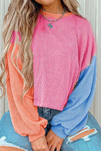 Load image into Gallery viewer, Color Block Round Neck Long Sleeve Top
