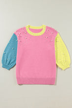 Load image into Gallery viewer, Pearl Detail Contrast Round Neck Sweater