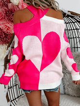 Load image into Gallery viewer, Valentine's Day Heart Turtleneck Cold Shoulder Sweater
