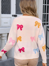 Load image into Gallery viewer, Bow Graphic Round Neck Long Sleeve Sweater
