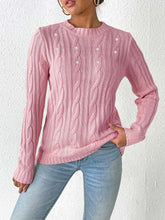 Load image into Gallery viewer, Cable-Knit Round Neck Long Sleeve Sweater