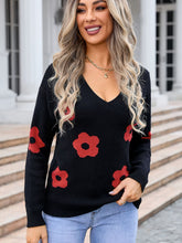 Load image into Gallery viewer, Flower V-Neck Long Sleeve Sweater