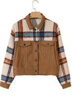 Load image into Gallery viewer, Plaid Corduroy Flap Pockets Button Up Jacket