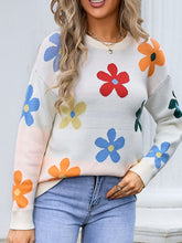Load image into Gallery viewer, Flower Round Neck Long Sleeve Sweater