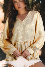Load image into Gallery viewer, Frill Peplum V-Neck Long Sleeve Blouse