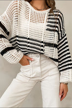 Load image into Gallery viewer, Contrast Striped Crochet Long Sleeve Knit Cover Up
