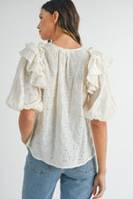Load image into Gallery viewer, MABLE Eyelet Lace Ruffle Shoulder Puff Sleeve Blouse