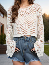 Load image into Gallery viewer, Openwork Round Neck Long Sleeve Cover Up