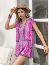Load image into Gallery viewer, Printed V-Neck Cap Sleeve Romper