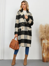 Load image into Gallery viewer, Plaid Double-Breasted Long Sleeve Coat