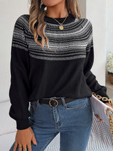 Load image into Gallery viewer, Contrast Round Neck Long Sleeve Sweater