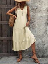Load image into Gallery viewer, Decorative Button Notched Sleeveless Dress