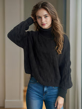 Load image into Gallery viewer, Cable-Knit Turtleneck Long Sleeve Sweater