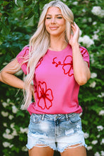 Load image into Gallery viewer, Crochet Flower Round Neck Cap Sleeve Sweater