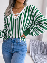 Load image into Gallery viewer, Striped Lace-Up Long Sleeve Sweater
