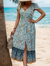 Load image into Gallery viewer, Backless Slit Printed Short Sleeve Dress