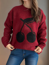 Load image into Gallery viewer, Cherry Round Neck Long Sleeve Sweater
