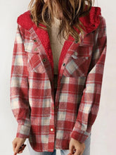 Load image into Gallery viewer, Plaid Snap Down Plush Hooded Jacket
