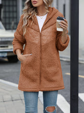 Load image into Gallery viewer, Fuzzy Zip Up Long Sleeve Hooded Jacket