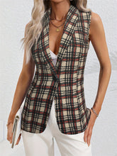 Load image into Gallery viewer, Plaid Button Up Collared Neck Vest