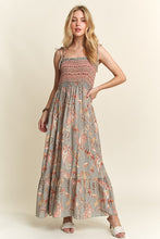 Load image into Gallery viewer, ADORA Smocked Printed Square Neck Tie Shoulder Cami Dress