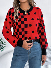 Load image into Gallery viewer, Plaid Round Neck Long Sleeve Sweater